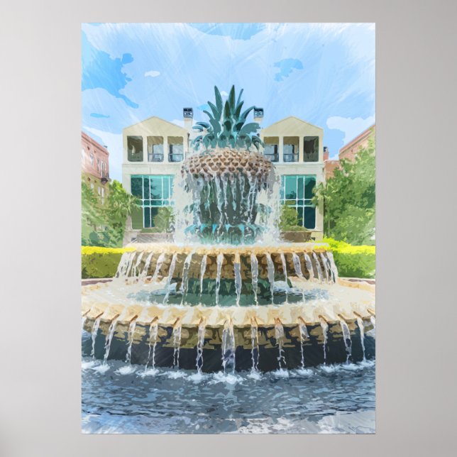 Charleston Pineappbrunnen Wasserfarbe Poster (Vorne)