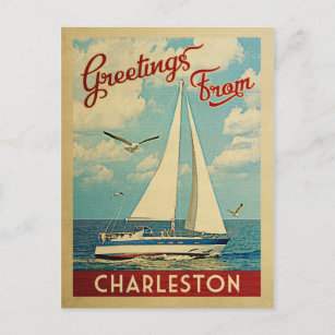 Charleston Postcard Sailboat Retro South Carolina Postkarte