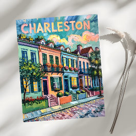 Charleston Rainbow Row Colorful Van Gogh Travel Postkarte
