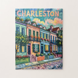 Charleston Rainbow Row Colorful Van Gogh Travel Puzzle