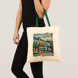 Charleston Rainbow Row SC Farbige Van Gogh Retro Tragetasche