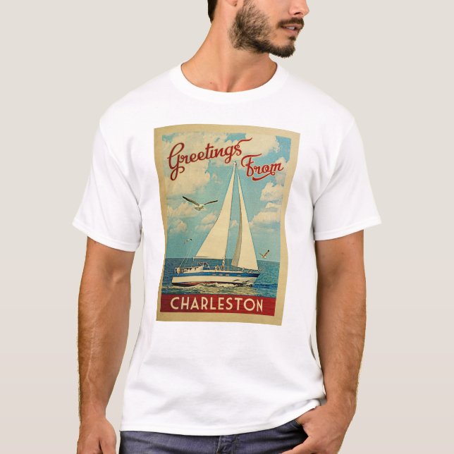 Charleston Sailboat Vintage Reise South Carolina T-Shirt (Vorderseite)