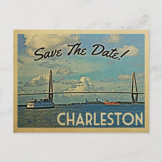 Charleston Save the Date Vintage Postkarten (Vorderseite)