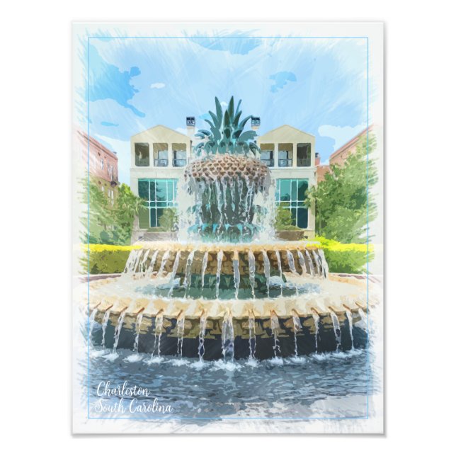 Charleston SC Ananas Fountain Print Fotodruck (Vorne)