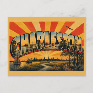 Charleston SC Fluss Zusammenfluss Salzwiesen Kunst Postkarte