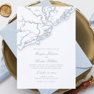 Charleston SC Karte Elegant Dusty Blue Wedding