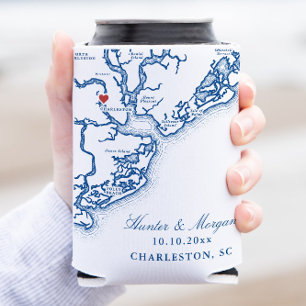 Charleston SC Karte Elegant Navy Blue Gastgeschenk Dosenkühler