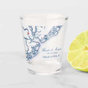 Charleston SC Karte Elegant Navy Blue Gastgeschenk Schnapsglas