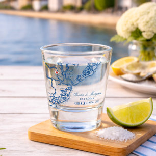 Charleston SC Karte Elegantes Marineblau Hochzeits Schnapsglas
