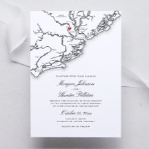 Charleston SC Karte Küsten-Schwarz-Weiß-Hochzeit