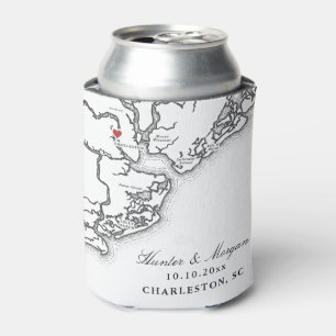 Charleston SC Karte Schwarz-Weiß Hochzeitsgeschenk Dosenkühler