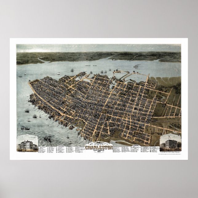 Charleston, SC Panoramic Map - 1872 Poster (Vorne)