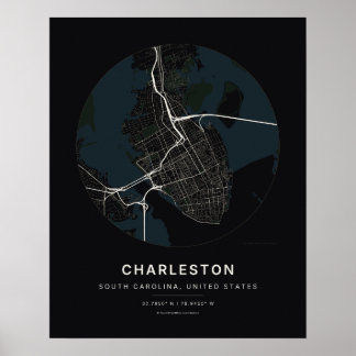 Charleston SC Schwarze Stadtplan-Kunstprint Poster