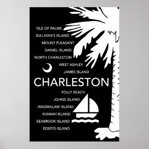 Charleston Sc-Städte - Schwarzes Poster