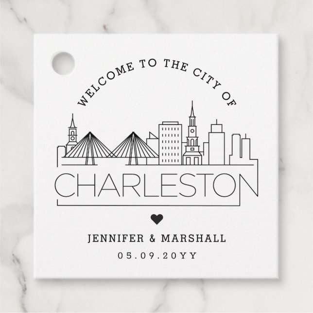 Charleston Skyline | Hochzeit Begrüßung Geschenkanhänger (Vorderseite)