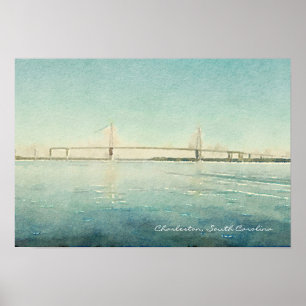 Charleston South Carolina Bridge Aquarell Print Poster