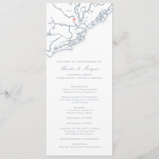Charleston South Carolina Dusty Blue Wedding Programm (Vorderseite)