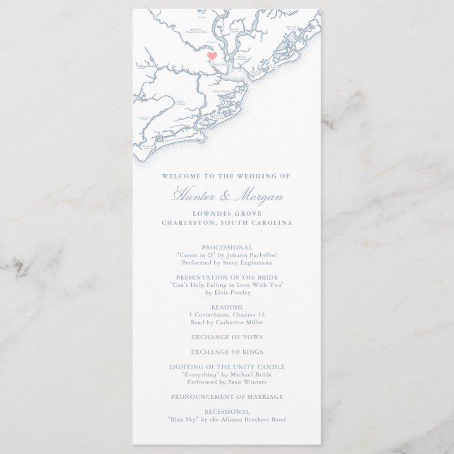 Charleston South Carolina Dusty Blue Wedding Programm (Vorderseite)