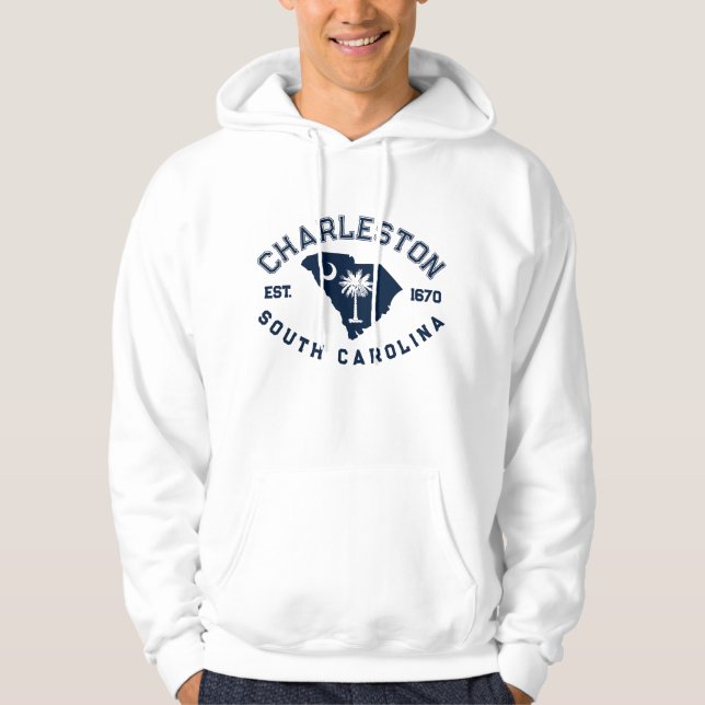 Charleston South Carolina Flaggenkarte Navy Palmet Hoodie (Vorderseite)