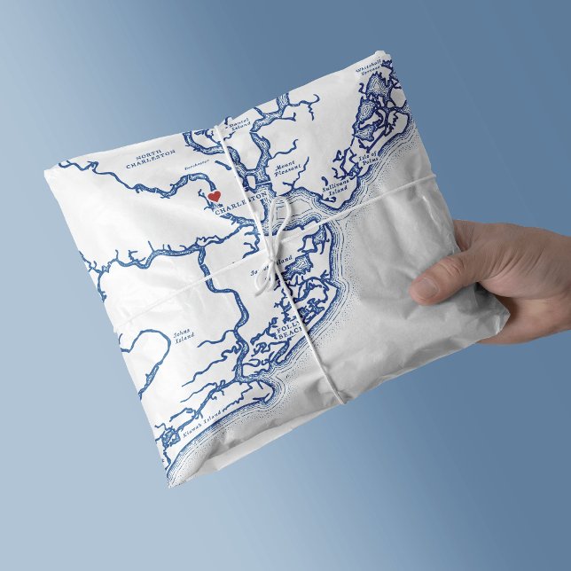 Charleston South Carolina Karte Elegant Navy Blue Seidenpapier (Charleston South Carolina Map tissue paper in elegant navy blue from Coastal Map Designs)