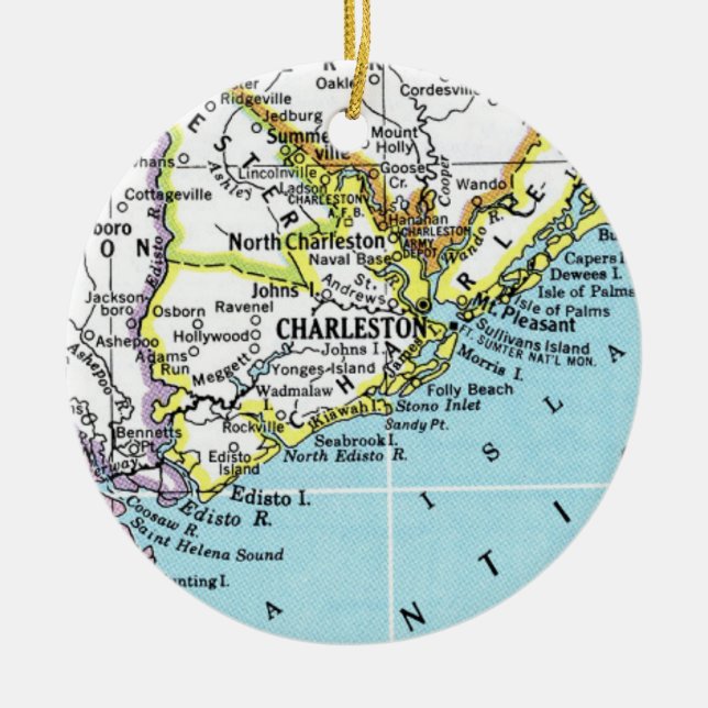 Charleston, South Carolina Karte Snowflake Ornamen Keramik Ornament (Vorne)