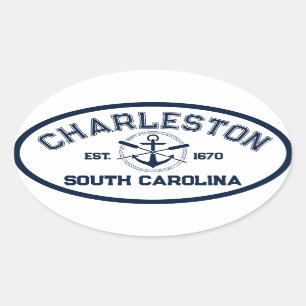 Charleston South Carolina Marine Crossed Oars Anch Ovaler Aufkleber