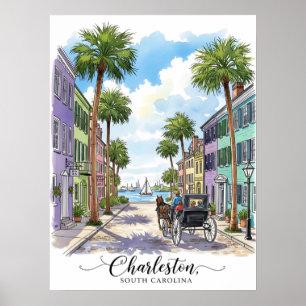 Charleston South Carolina Pferd gezeichnet Kutsche Poster