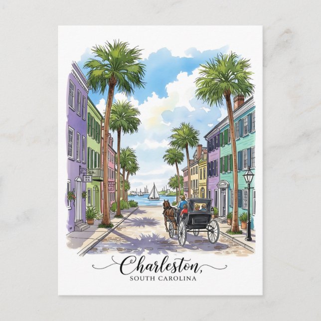 Charleston South Carolina Pferd gezeichnet Kutsche Postkarte (Vorderseite)