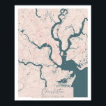 Charleston South Carolina Pink und Blue Niedlich Poster<br><div class="desc">Charleston South Carolina Pink und Blue Niedlich Script Street Map</div>