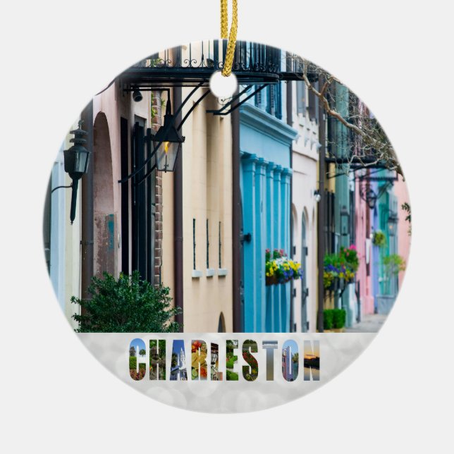 Charleston South Carolina Rainbow Row Weihnachten Keramik Ornament (Vorne)
