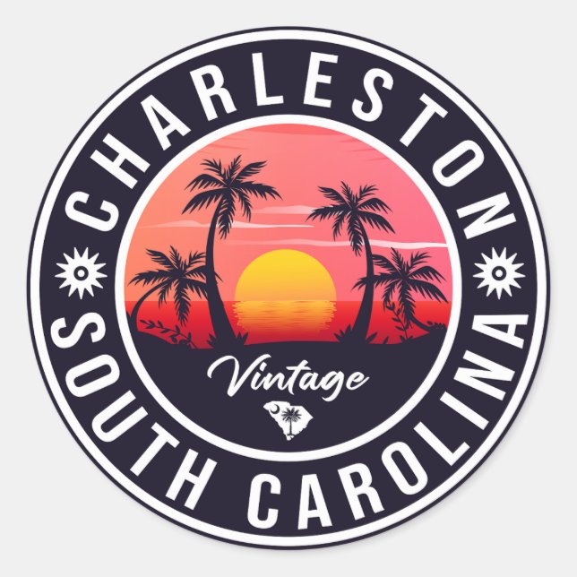 Charleston South Carolina - Retro Sunset Souvenirs Runder Aufkleber (Vorderseite)
