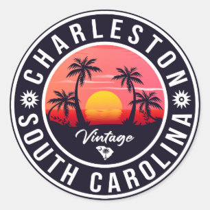 Charleston South Carolina - Retro Sunset Souvenirs Runder Aufkleber