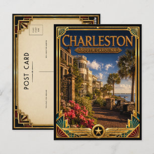 Charleston South Carolina Vintage Art Deco Golden  Postkarte