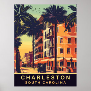Charleston, Stadtstraßen, SC, Vintage-Reise  Poster