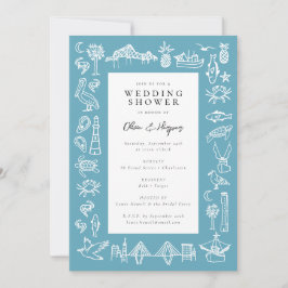Charleston Toile Border in Blue Dusche Einladung