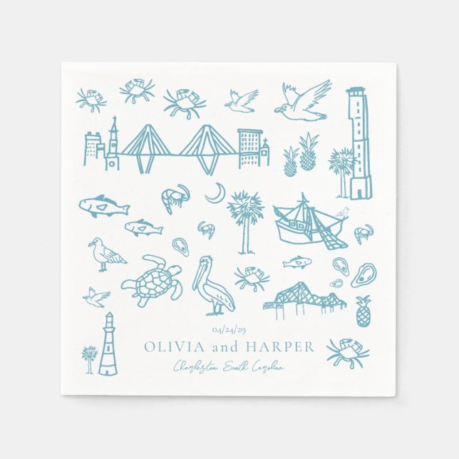 Charleston Toile in Blue Napkin Serviette (Vorderseite)