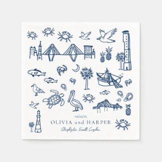 Charleston Toile in Navy Blue Napkin Serviette