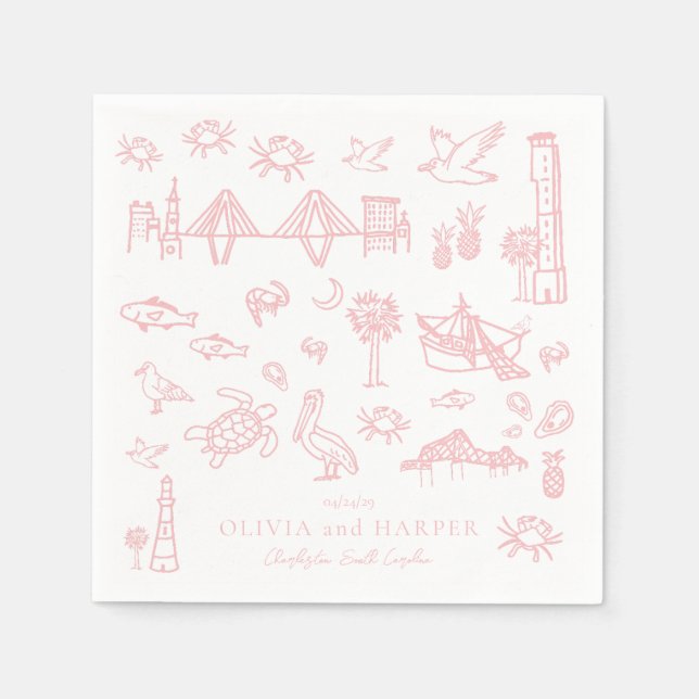 Charleston Toile in Pink Napkin Serviette (Vorderseite)