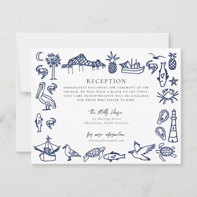 Charleston Toile Navy Blue Information Card Mitteilungskarte (Vorderseite)