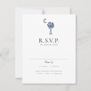 Charleston Toile Navy Blue Wedding Response Card RSVP Karte