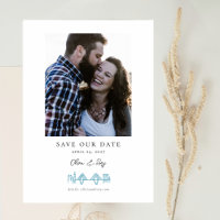 Charleston Toile Skyline in Blue Save the Date