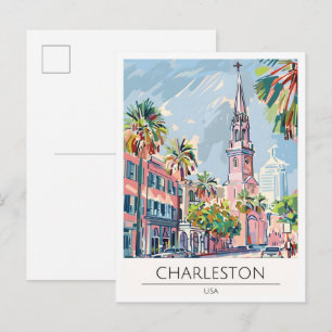 Charleston USA Vintage Kunstillustration Reise Postkarte