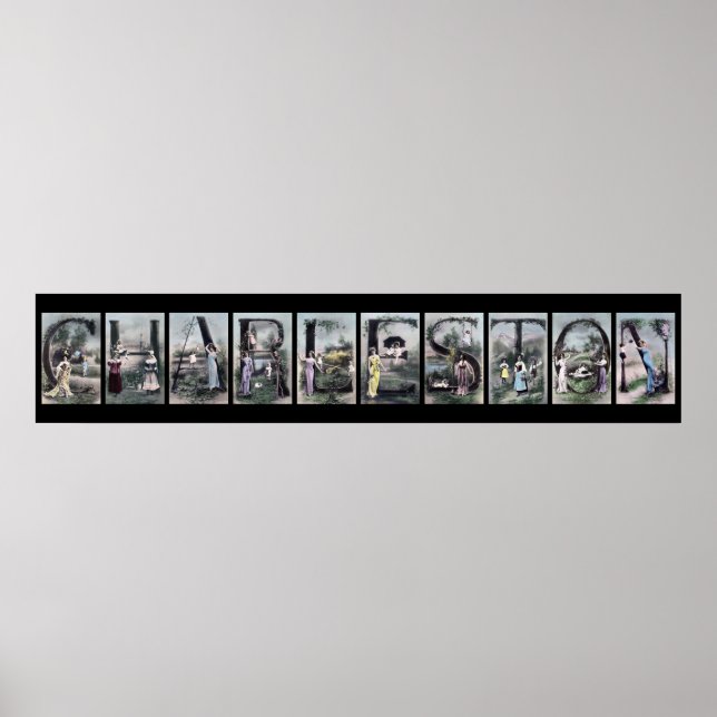 CHARLESTON Vintag Alphabet Letter Name Art Poster (Vorne)