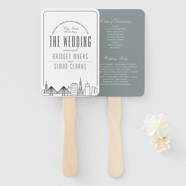Charleston Wedding | Hochzeitsprogramm Hand Fan Fächer (Vorne und Hinten)