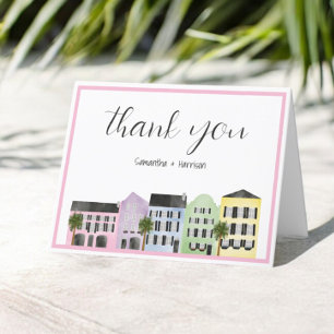 Charleston Wedding Rainbow Row Pink Border Dankeskarte