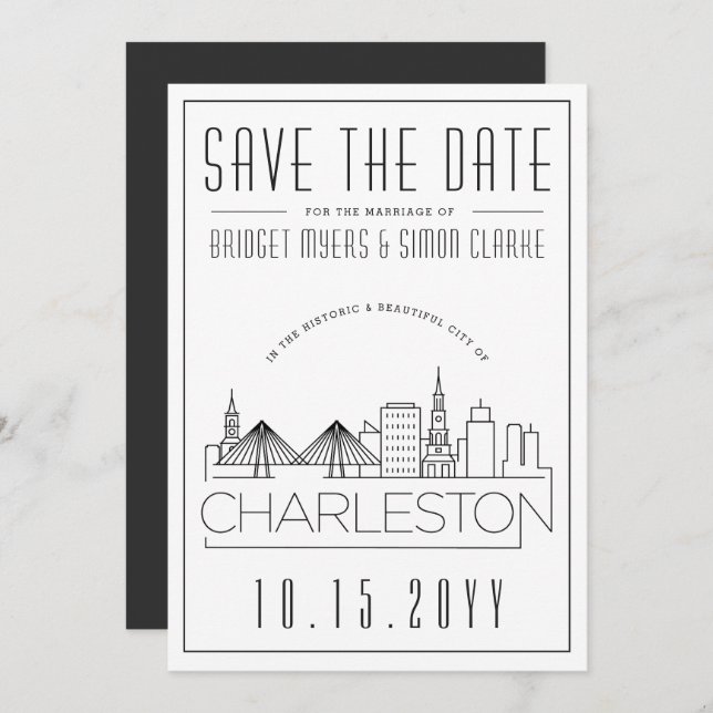 Charleston Wedding Stylized Skyline Save the Date Einladung (Vorne/Hinten)