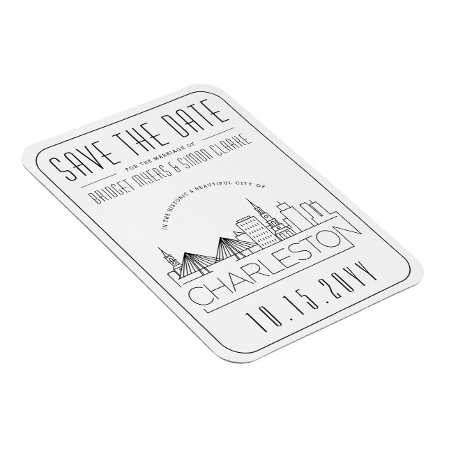 Charleston Wedding Stylized Skyline Save the Date Magnet (Rechte Seite)