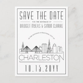 Charleston Wedding Stylized Skyline Save the Date Postkarte