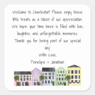 Charleston Wedding Welcome Message Hotel Quadratischer Aufkleber