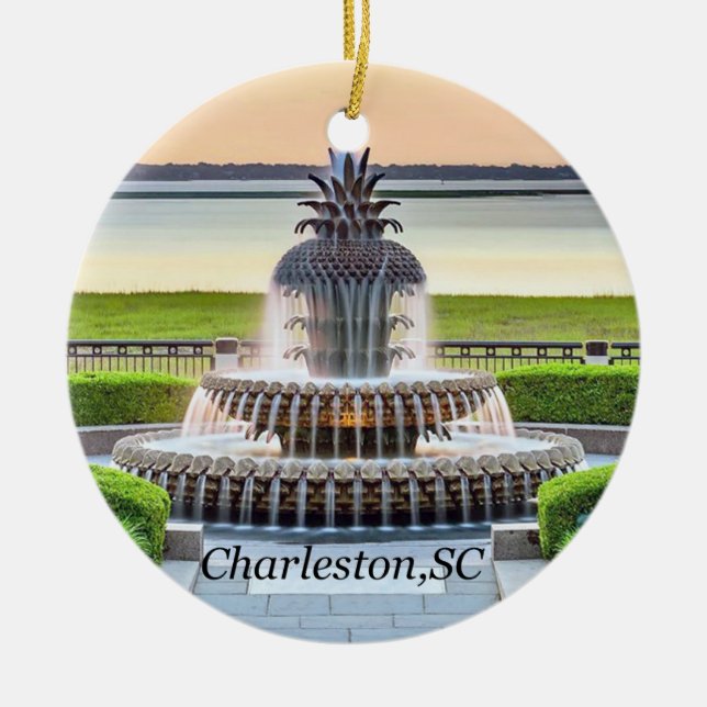 Charleston Weihnachtsschmuck, Ananas-Brunnen, Keramik Ornament (Vorne)